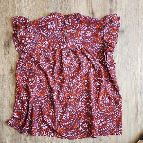 Rose & Olive Rust Floral Ruffle Yoke Blouse - Picture 3 of 8